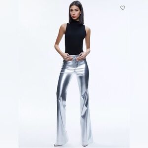 NWT - Alice + Olivia LIVI METALLIC VEGAN LEATHER PANT - Silver